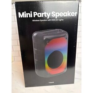 Mini Party Speaker Wireless Bluetooth RGB LED Lights 12 Modes Black